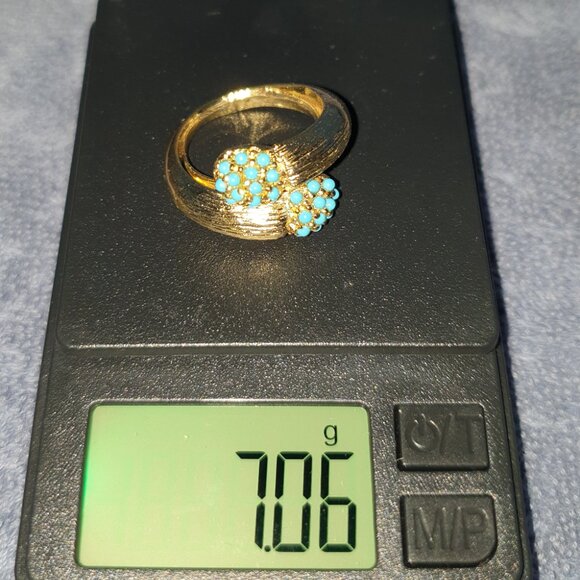 Amazing Precious Vintage 15K Yellow Gold & Turquoise Statement Ring - Picture 7 of 17